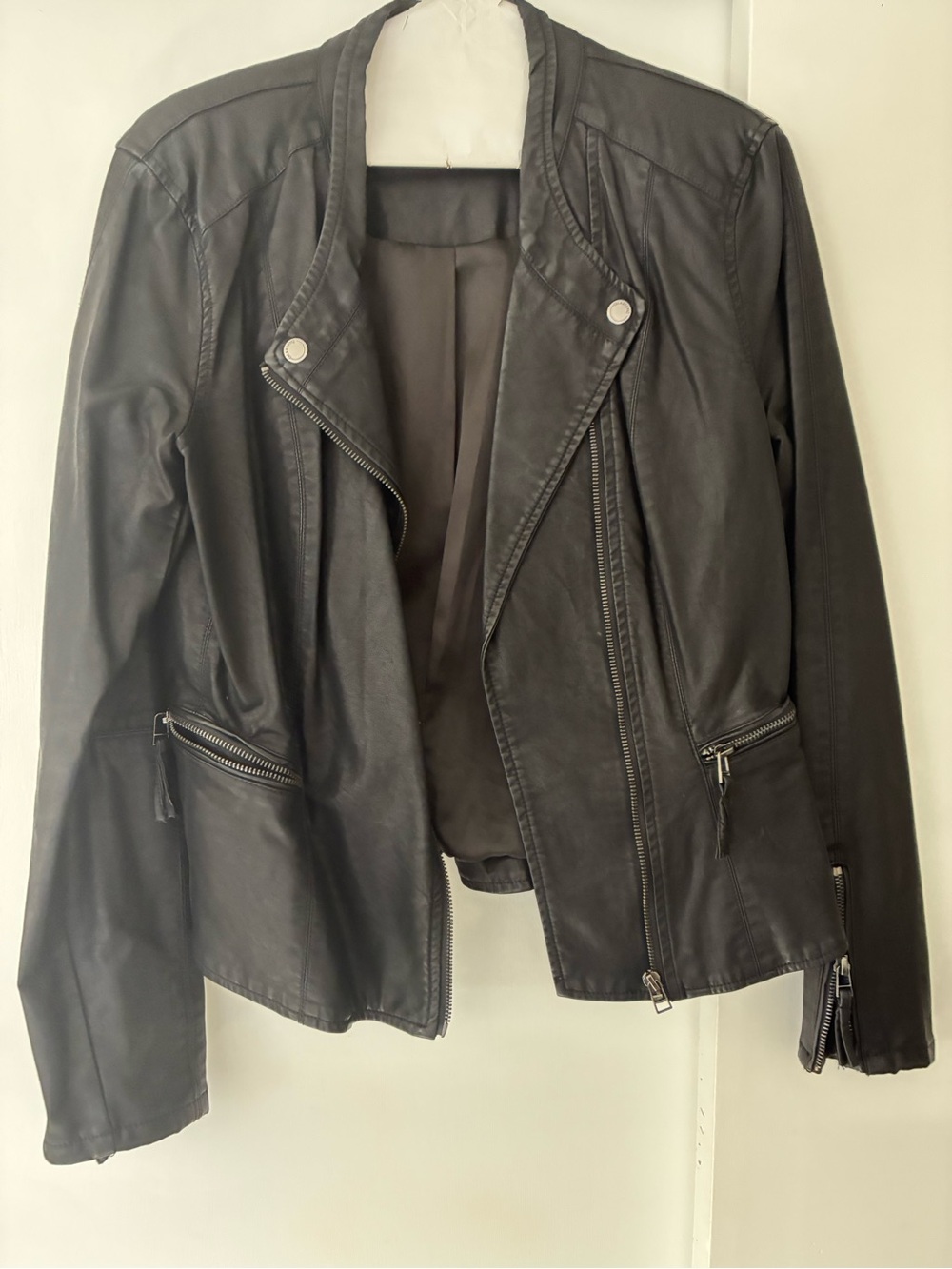 Blank NYC Black Faux Leather Asymmetrical Zip Jacket
